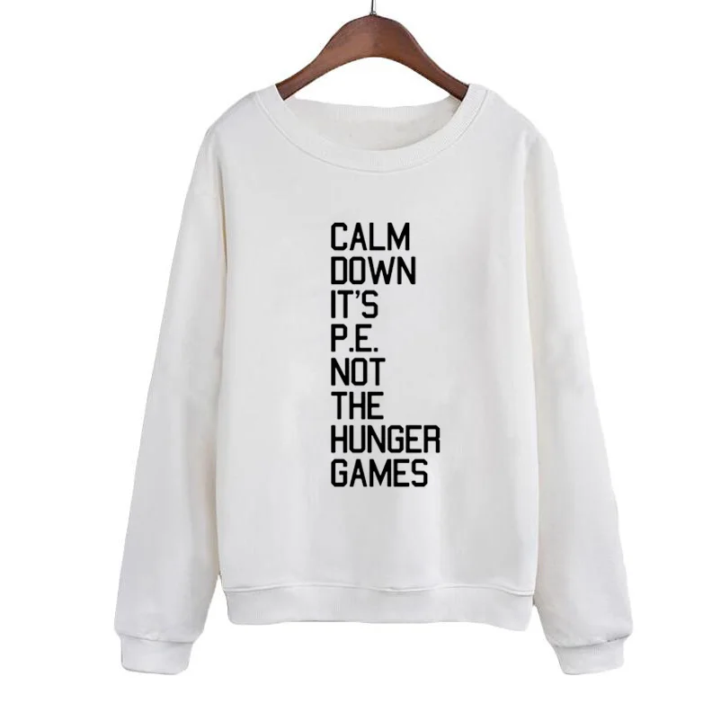 

Cute Women Hoodies Tops Punk Harajuku Tracksuit Sudaderas Mujer CALM DOWN IT'S P.E. Letters Print Casual Sweatshirt Autumn