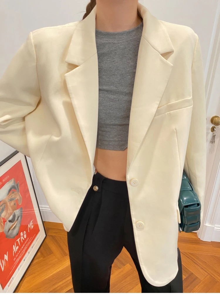 

Lauri Laki New Beige Blazer Women Autumn Spring 2020 Elegant Office Ladies Formal Outwear Single Breasted Blazer Jacket Maxi
