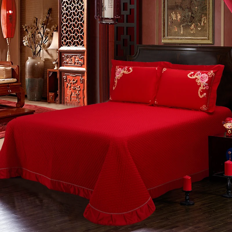 Роскошный красный свадебный комплект постельного белья с цветочной вышивкой