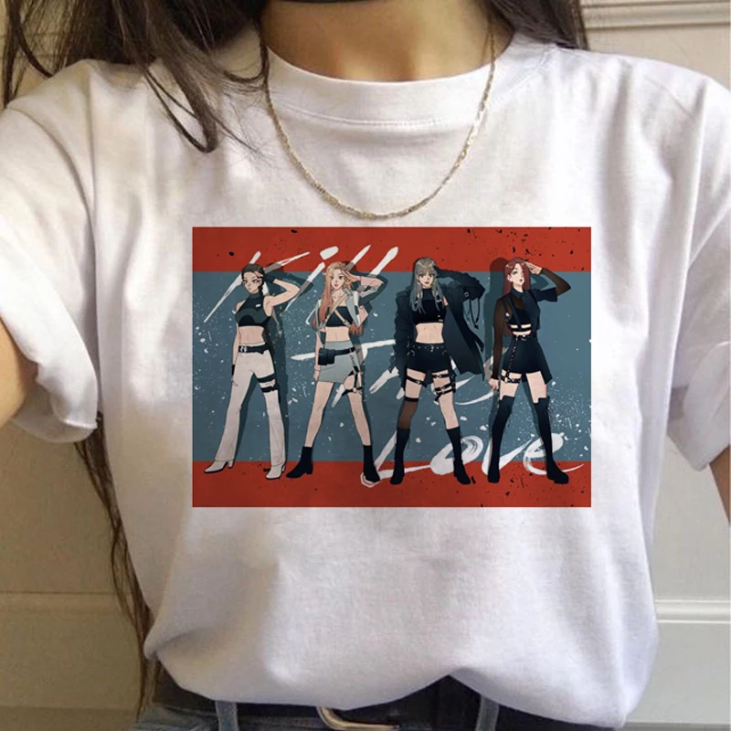 Blackpink Kill This Love Harajuku футболка женская Дженни Роза Лиза JISOO Ullzang Футболка Мода 90s футболка Графический Топ Футболка женская - Цвет: 8094