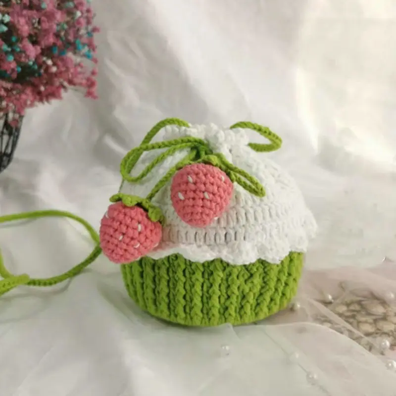 

Strawberry Cake Bag Hand-Woven Material Bag Crochet