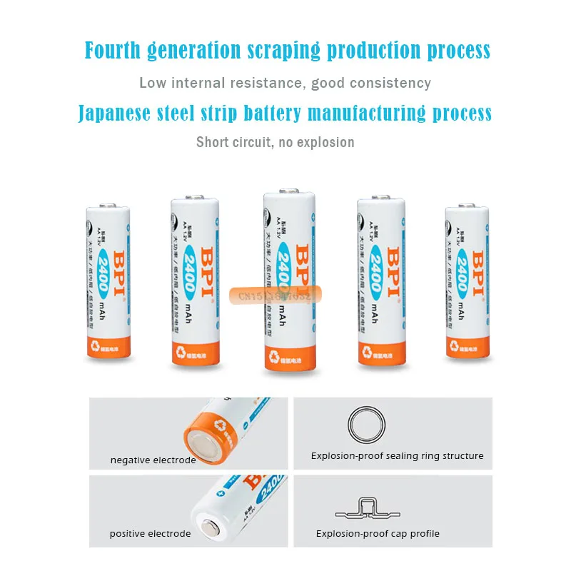 4 предмета в комплекте BPI 1,2 V 2400mAh AA батарея NiMh Ni-MH LSD AA Аккумуляторная батарея с 0.24A зарядный ток для игрушек камера налобный фонарь