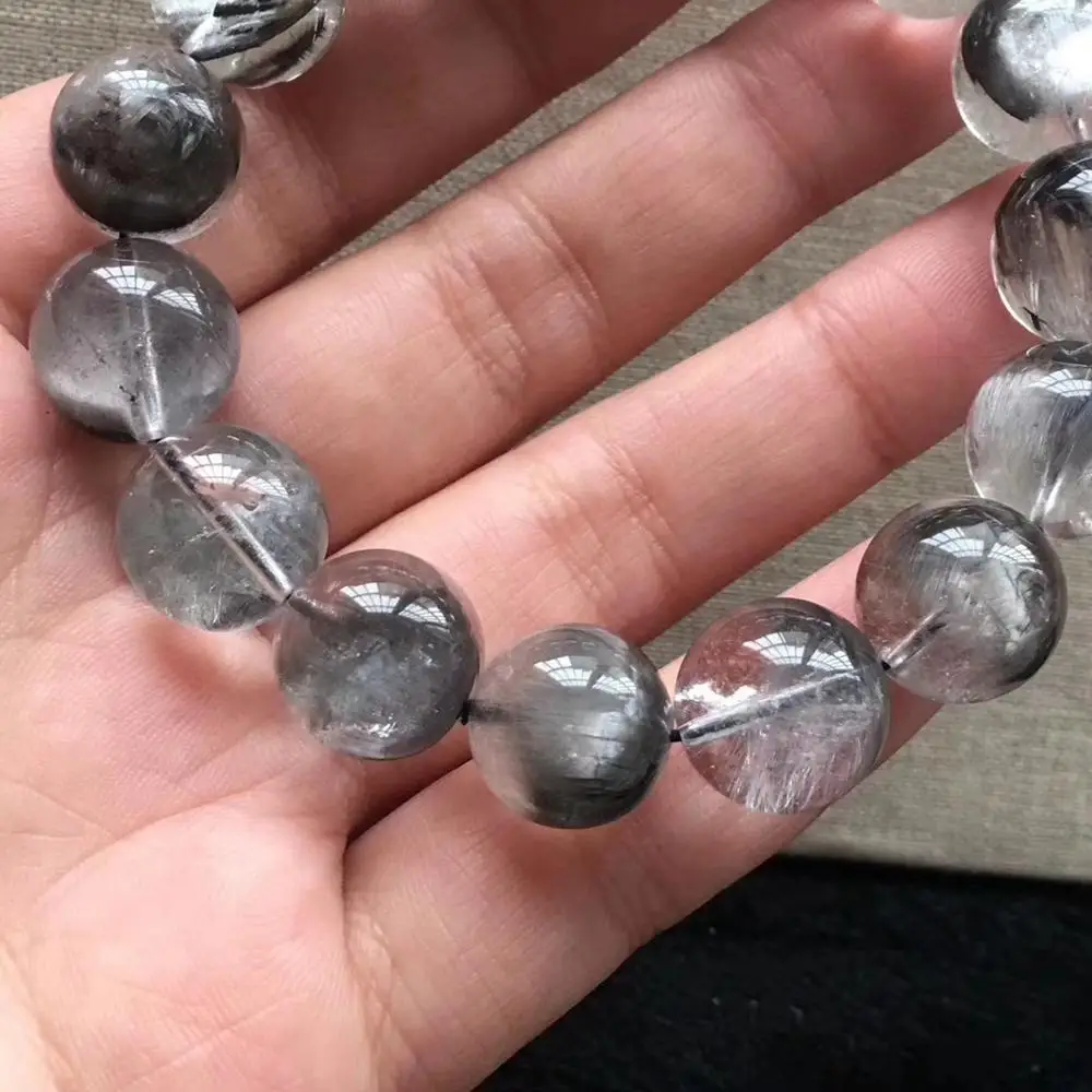 Натуральный Платиновый серебристый черный рутилированный кварцевый браслет от