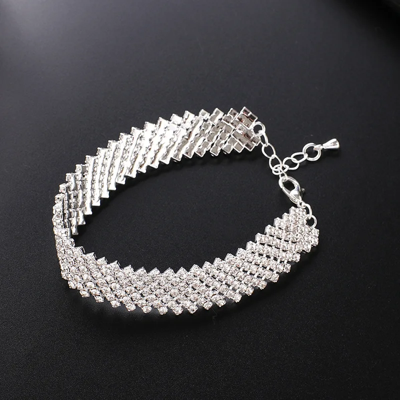 

FUN-BEAUTY European and American Fashion Bracelets Wild Inlaid Zircon Claw Chain Simple Beveled Edge Bracelet Jewelry