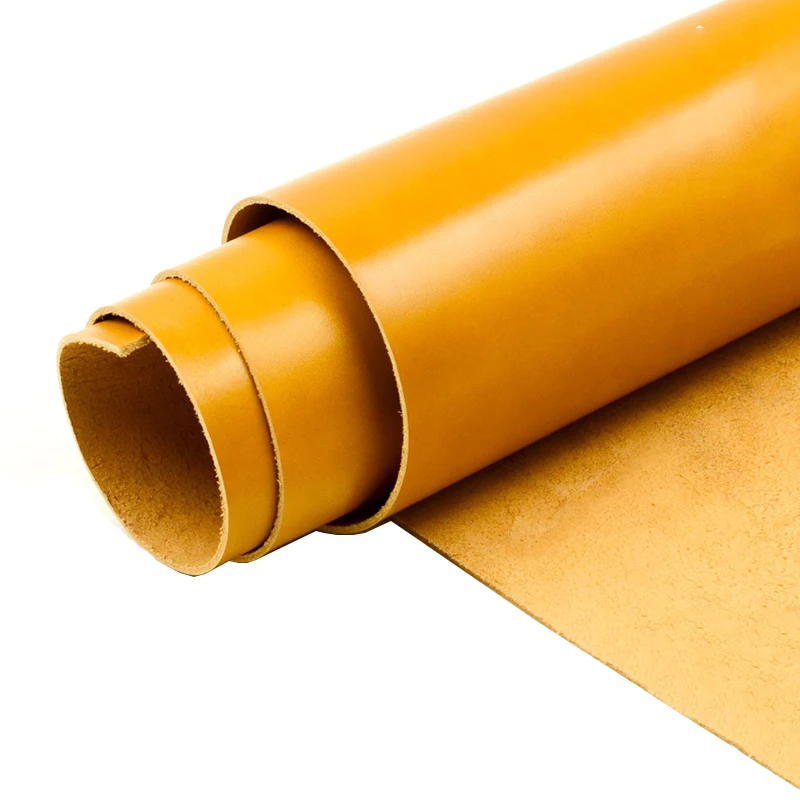 

Bright yellow Oil wax skin leather the first layer Genuine Vegetable tanned leather, thickness 2mm for bags,wallet, sofa.