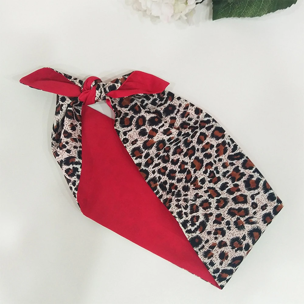 

Retro Leopard Print Headband Womens Multi Use Hair Band with Metal Wire Scarf Cross Bow Hair Accessories Hairband