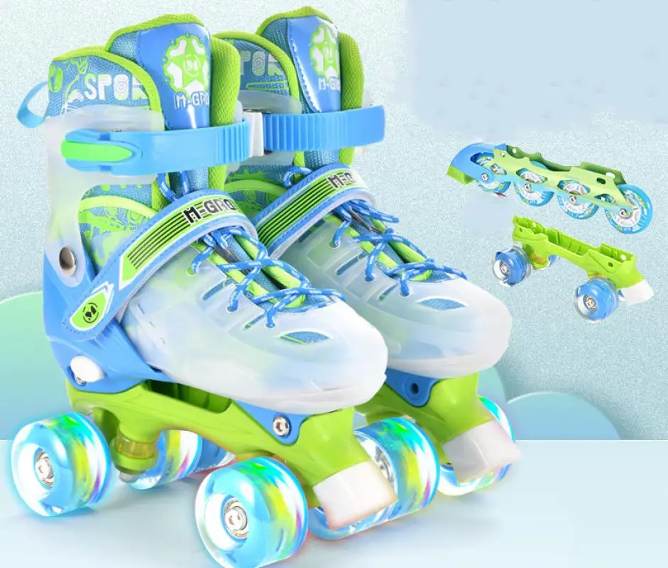 

New Adjustable 4 Wheels Flashing Roller Skate Shoes Pu Rubber Wheels Sneaker Inline Skates Skating For Children Girls Boys Pink
