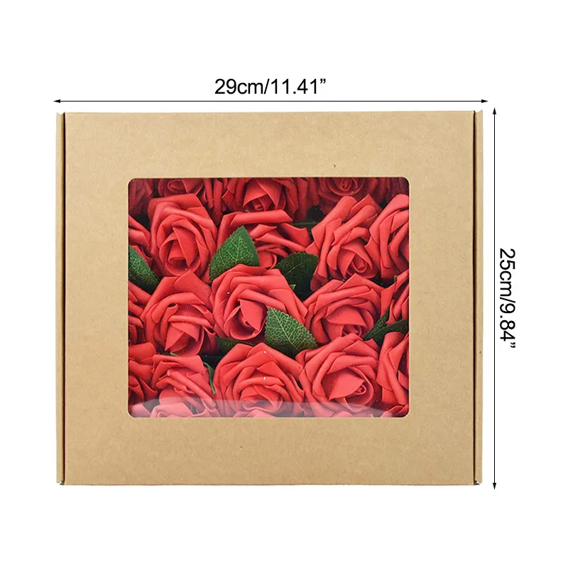 

Foam Rose Bouquet With Kraft Paper Flower Box Artificial Flowers Head Green Leaves For Wedding Birthday Party Decor Floral Gifts