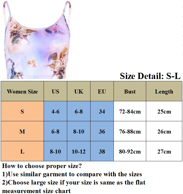 Meihuida Fashion Women Angel Printed Vest Bra Crop Top Sleeveless Tube Spaghetti Strappy Bandeau Stretch Skinny Camis