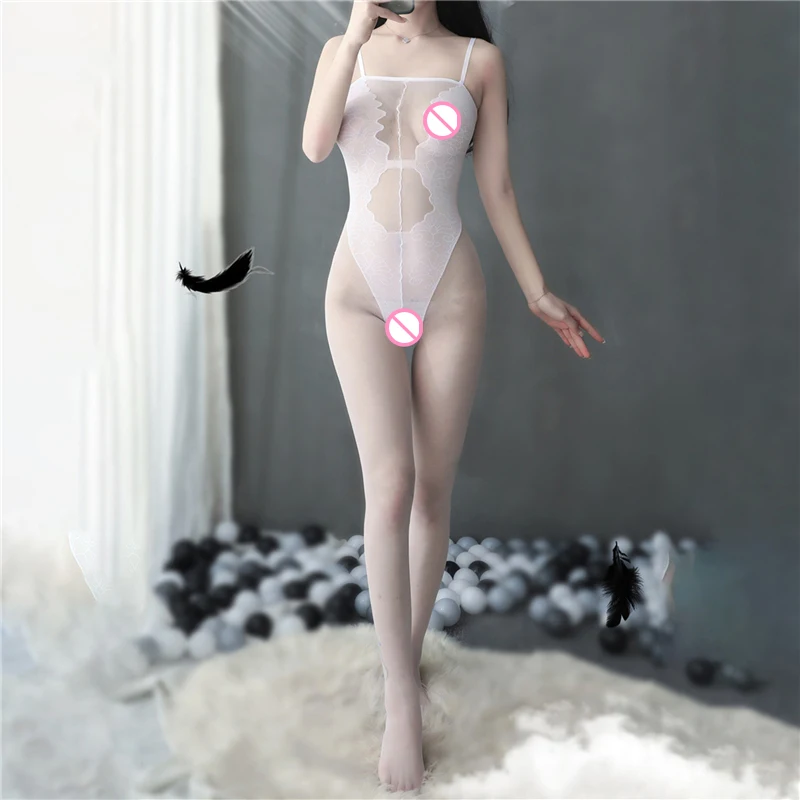 

Sexy Women Lingerie Stockings Perspective Patchwork Uniform Bodysuit Ladies Open Crotch One-piece Stockings