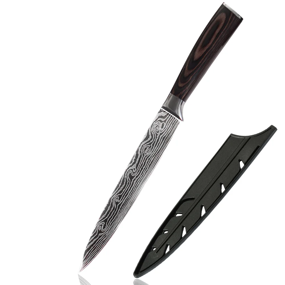 8in Slicing Knife SOWOLL немецкий Высокоуглеродистый нож из нержавеющей стали, эргономичная ручка, Ультра острый, бесплатный подарок, кухонный нож в рулоне, сумка, чехлы - Цвет: 8in Slicing Knife