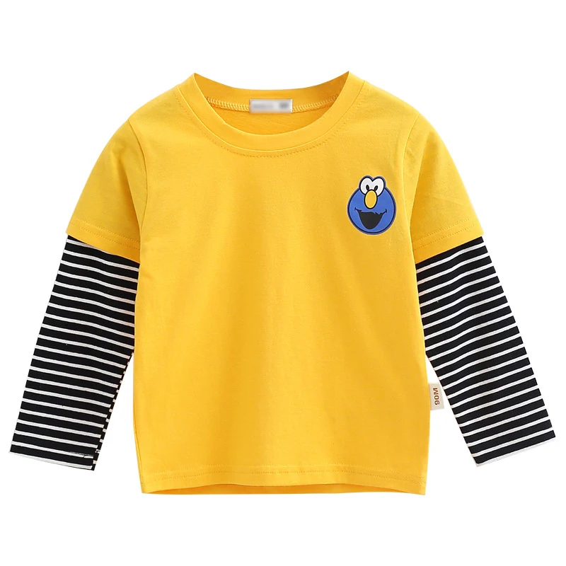 3305B Yellow Sesame Новые весенние хлопковые футболки с рисунком для мальчиков и девочек, детские футболки, футболки с длинными рукавами для мальчиков и девочек, детские топы, брендовая одежда для малышей 12 мес.-8 лет - Цвет: 3305B Yellow Sesame