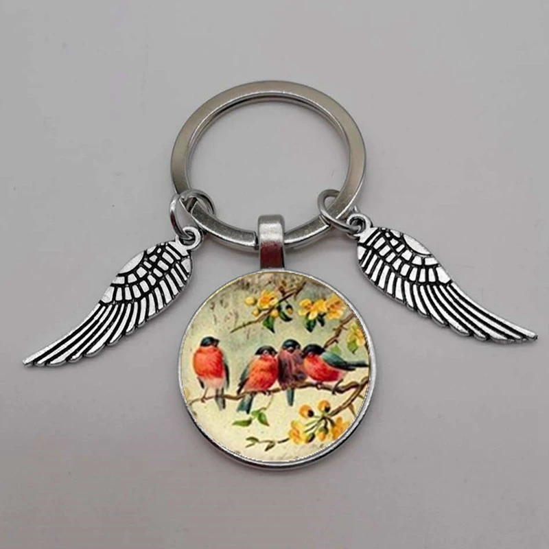 Подвеска ручной работы из голубого стекла с колибри выпуклое кольцо для ключей