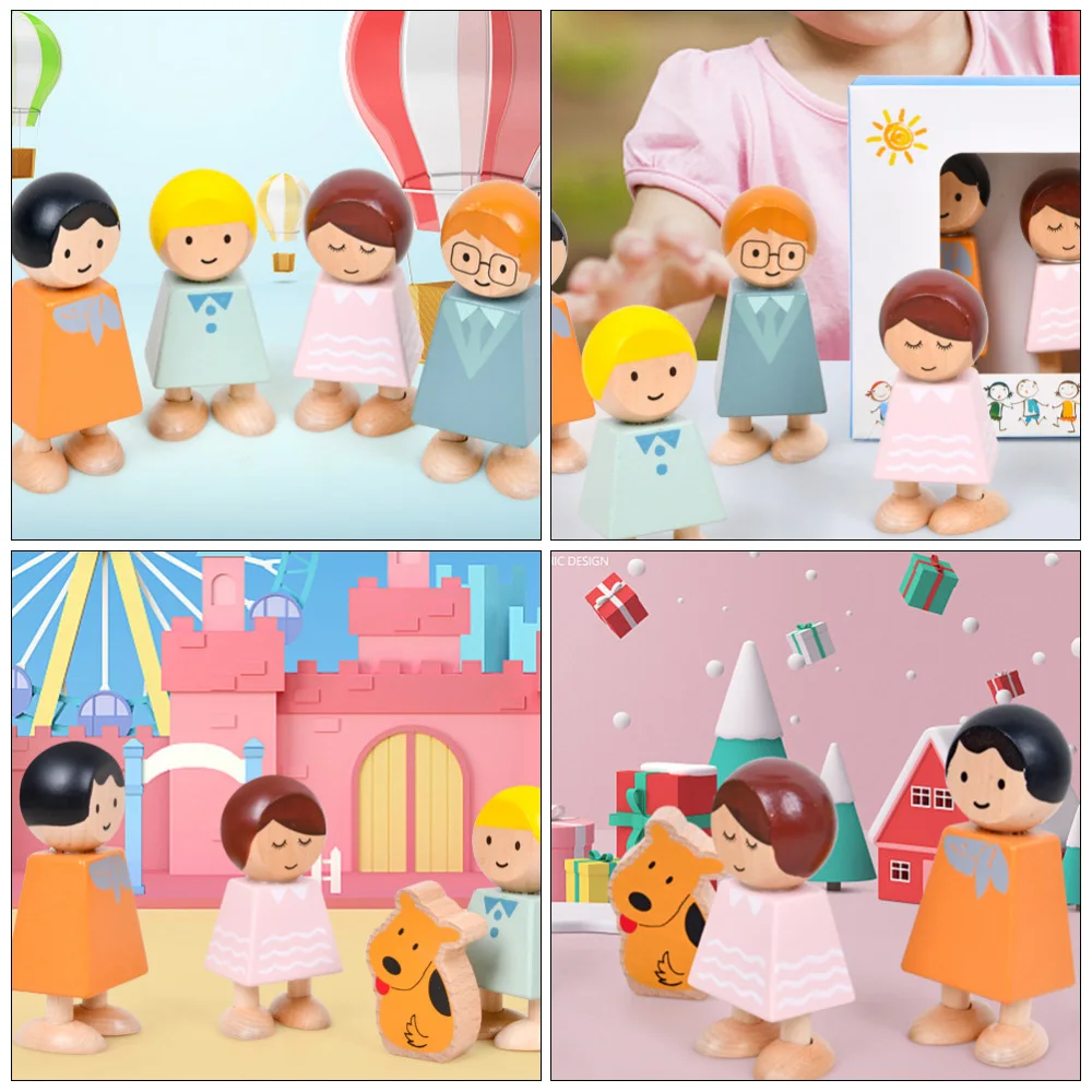 

5Pcs Children Blocks Wooden Family Relationship Toys Character Blocks Plaything