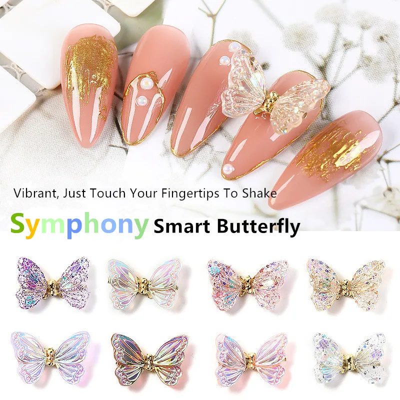 

5Pcs Aurora Butterfly Nail Art Decorations AB Colorful 3D Flying Butterflies Zircon Nail Ornaments DIY UV Manicure Accessories