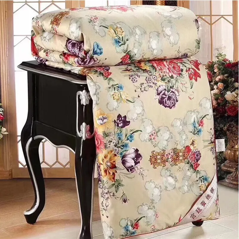 

New Luxury Silk Comforter Duvet Twin Queen King Full Size Air Conditioning Blankets Jacquard Bedding Quilt Core Free shipping
