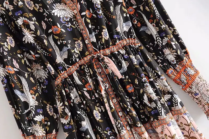 Винтажное шикарное женское Пляжное Платье макси с длинным рукавом и цветочным