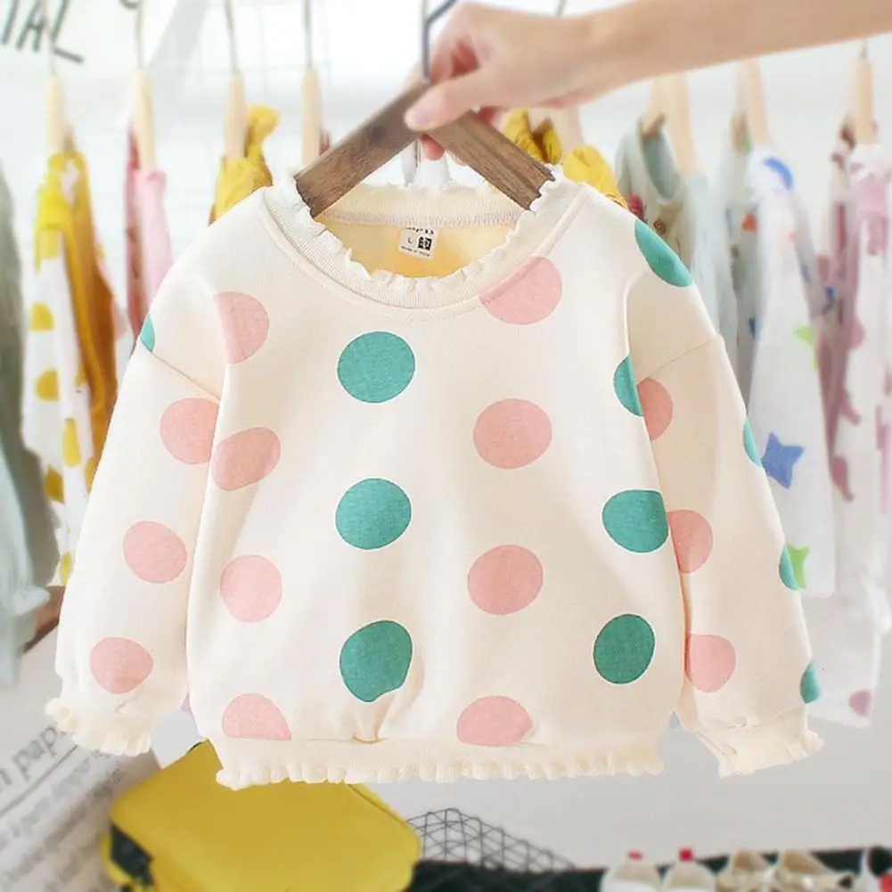 Baby Girl Kids Princess Sweatershirt Comfort Soft Long-Sleeves Personality Korean Lovely Clothes Spring Autumn Dot Tops