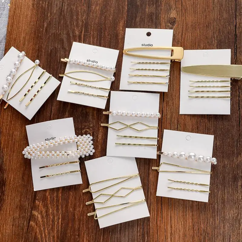 Металлическая жемчужная заколка для волос комбинированная Минималистичная