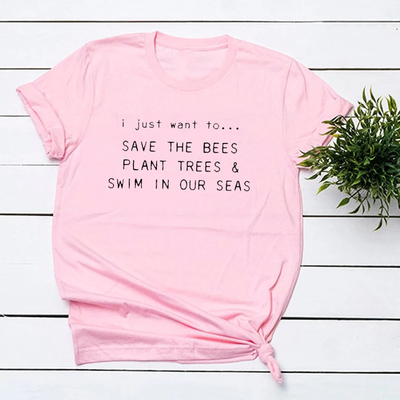 Я просто хочу спасать пчелы растения деревья и плавать в нашем море футболка