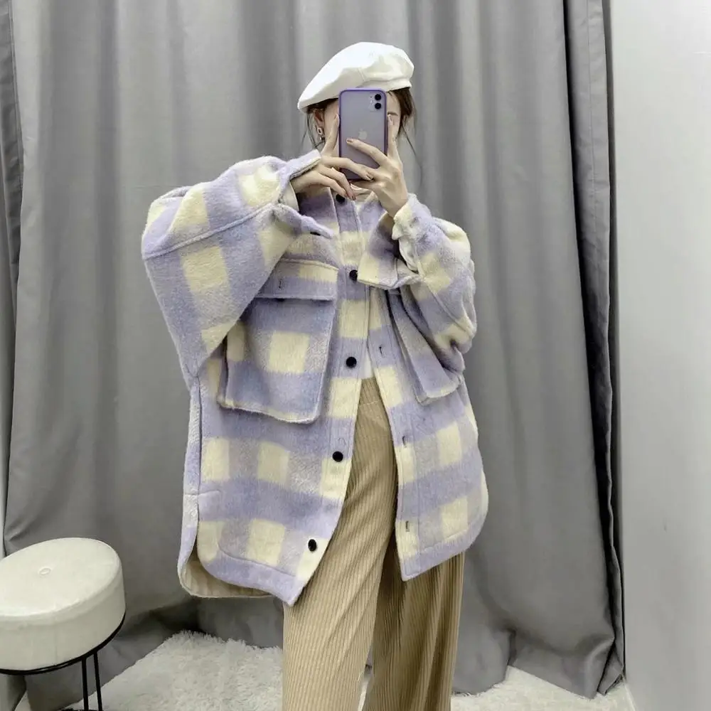 Женская винтажная клетчатая рубашка бойфренда BTS в английском стиле большие