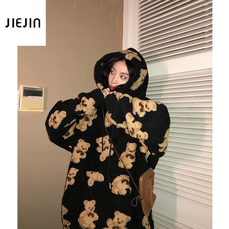

Brown Teddy Coat Hoodie Women Vintage Korea Cute Oversized Sweatshirt Japanese Harajuku Loose Kawaii Polar Fleece Pullover