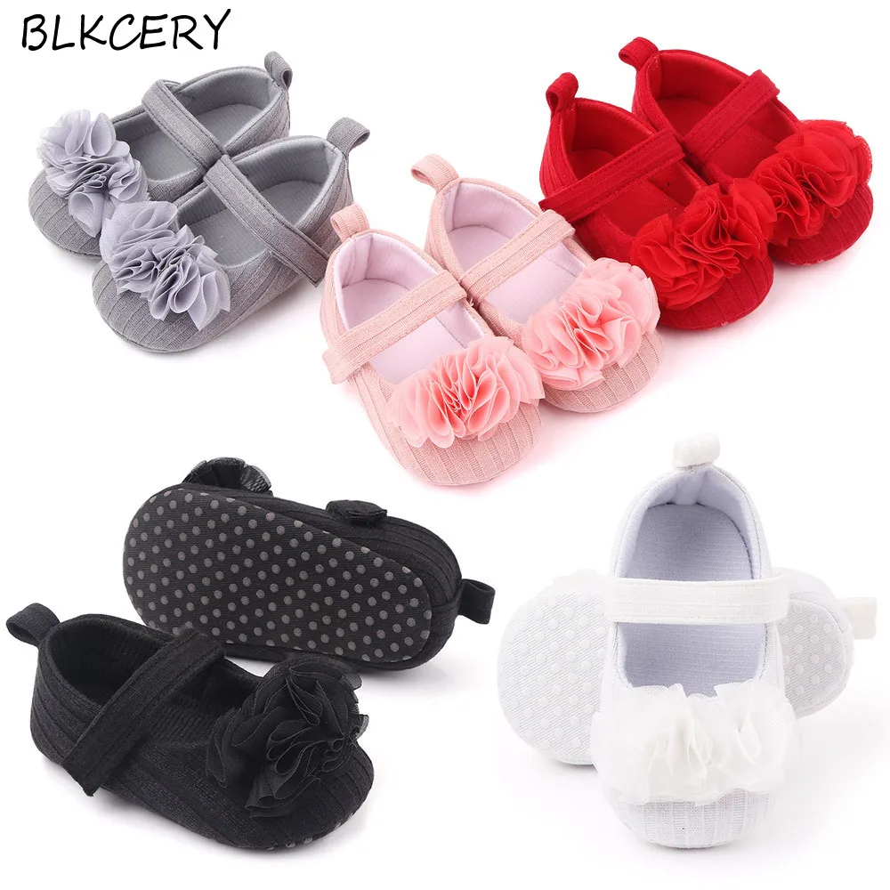 

Newborn Baby Girl Shoes 1 Year Cute Kintted Flowers Footwear Toddler No-slip Loafers Infant for Walking Crib Shoes Doll Gifts