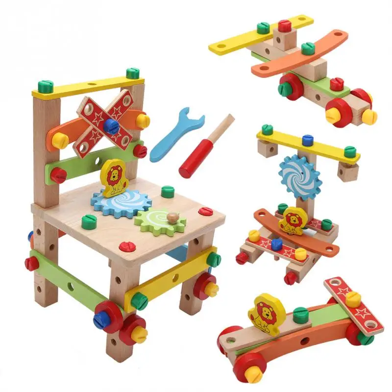 Многофункциональные детские игрушки для сборки деревянного стула красочное