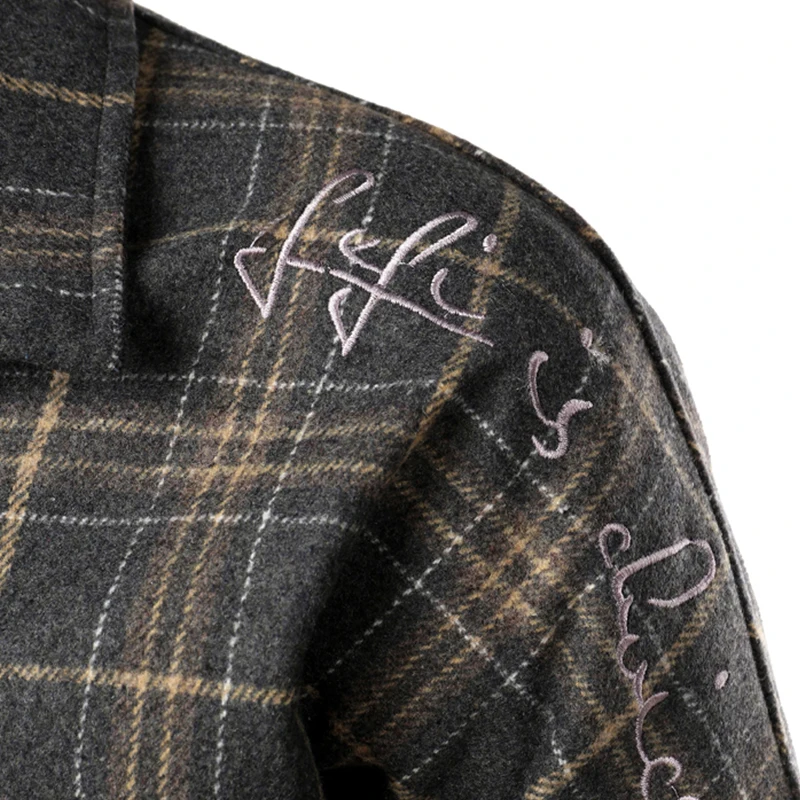 Куртка мужская шерстяная с принтом модное повседневное пальто в клетку стиле