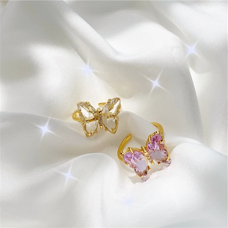 

Trendy Crystal Butterfly Ring Purple Fashion Popular Temperament Sweet Romantic Female Jewelry Girl's Wedding Gift Hot Sale