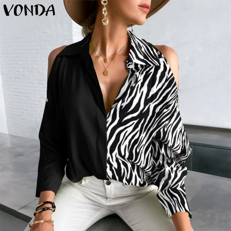 

VONDA женские топы 2022, Дамская плиссированная блузка с длинным рукавом, богемные женские блузы, сексуальная офисная рубашка с V-образным вырез...