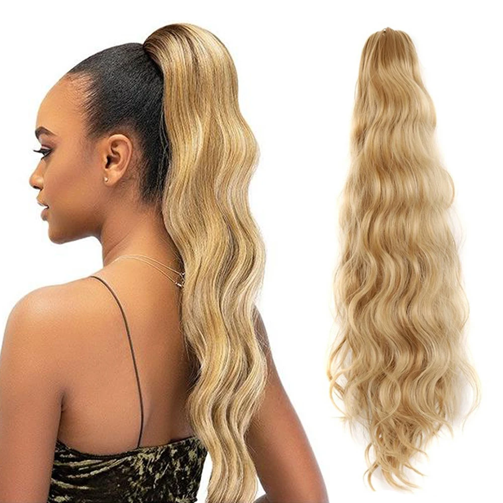 

22inch Long Body Wave Ponytail Blonde Fake Claw on Pony Tail Hairpiece for Women Clip in Hair Extension