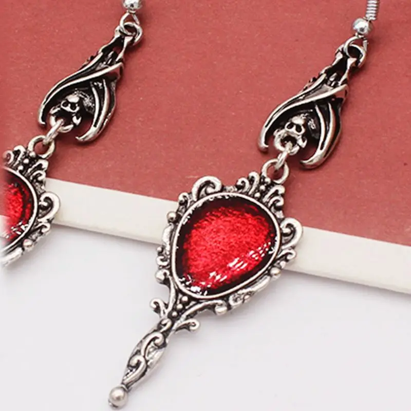 

Vintage Vampire Bat Magic Mirror Drop Earrings Gothic Punk Dangling Jewelry Gift