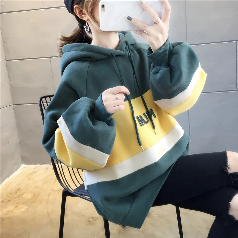 Женские толстовки с капюшоном флисовые свитшоты в стиле пэчворк Повседневная