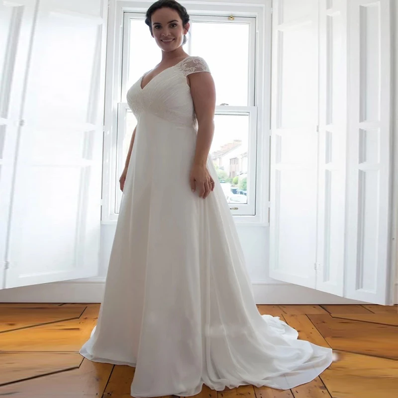 Элегантное шифоновое платье с V образным вырезом и рукавами крылышками|Свадебные