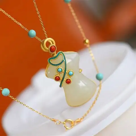 

Hotian Jade Pendant Cheongsam for Women S925 Pure Silver Embeded Jade Necklace Jade Pendant Gift for Mother