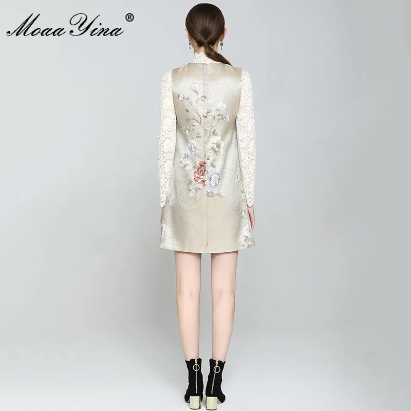 

MoaaYina Fashion Designer dress Summer Women's Dress Sleeveless Flowers Beaded Dresses