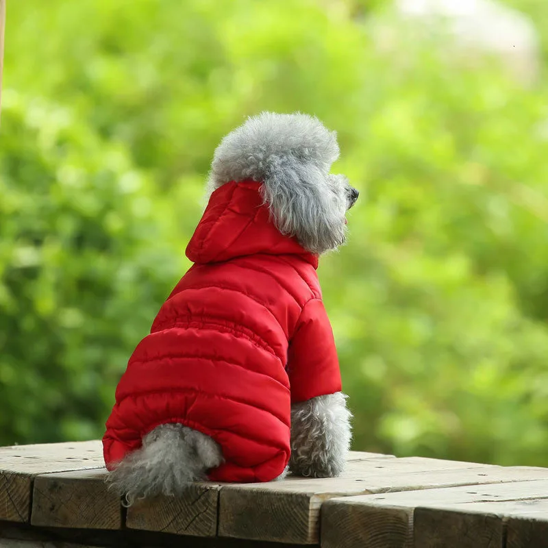 

Winter Warm Down Dog Jacket Pet Dogs Costume Puppy Light-weight Four Legs Hoodie Coat Clothes For Teddy Bear Big Combinaison Ski