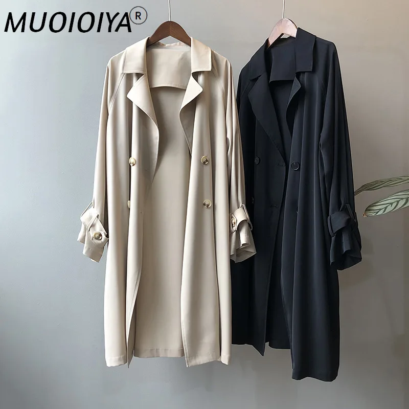 

Spring Long Trench Coat Women 2022 Korean Chiffon Windbreaker Solid Color Over Knee Loose Autumn Coat Office Ladies Outerwear
