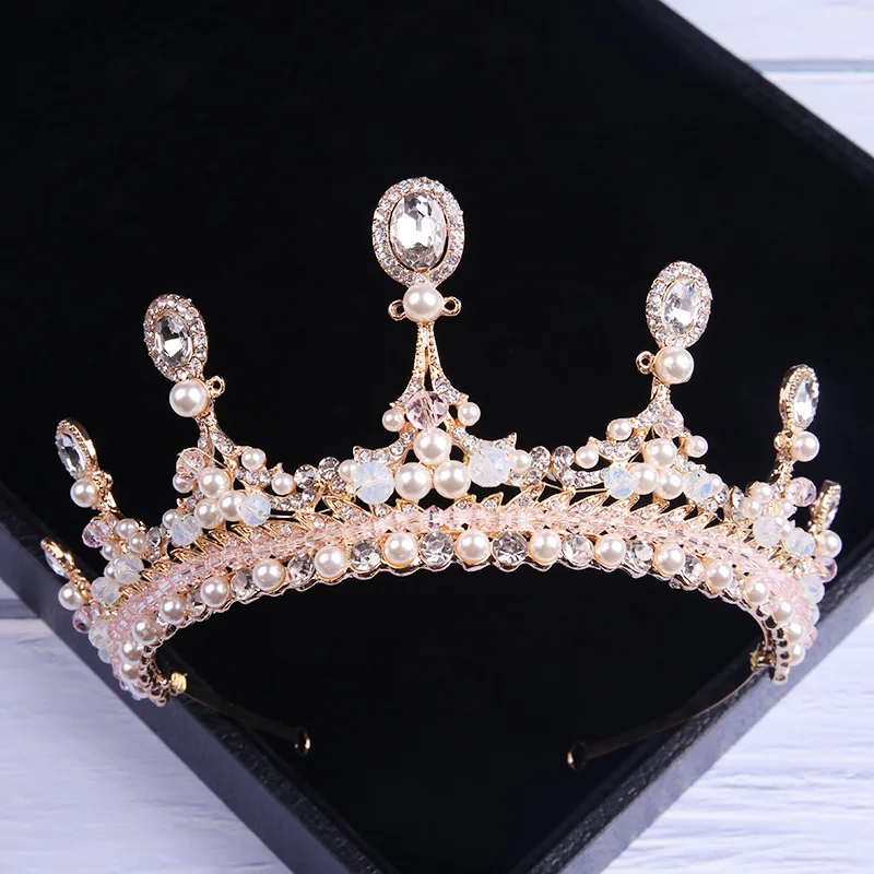 

Pearl Diamond Headband Crown Vintage Baroque Luxury Tiara Crown Hair Accessories for Women Girls Wedding Birthday Party Jewelry
