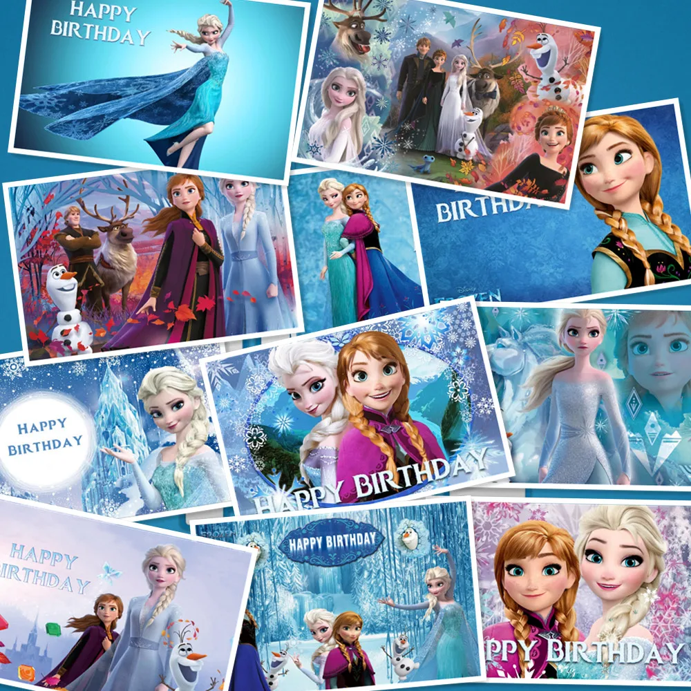 Cartel de Frozen Anna y Elsa para ni&ntilde;os, suministros de fiesta de cumplea&ntilde;os, decoraci&oacute;n de fondo, Decoraci&oacute;n de cumplea&ntilde;os de beb&eacute;, Fondos personalizables de reina de la nieve-1