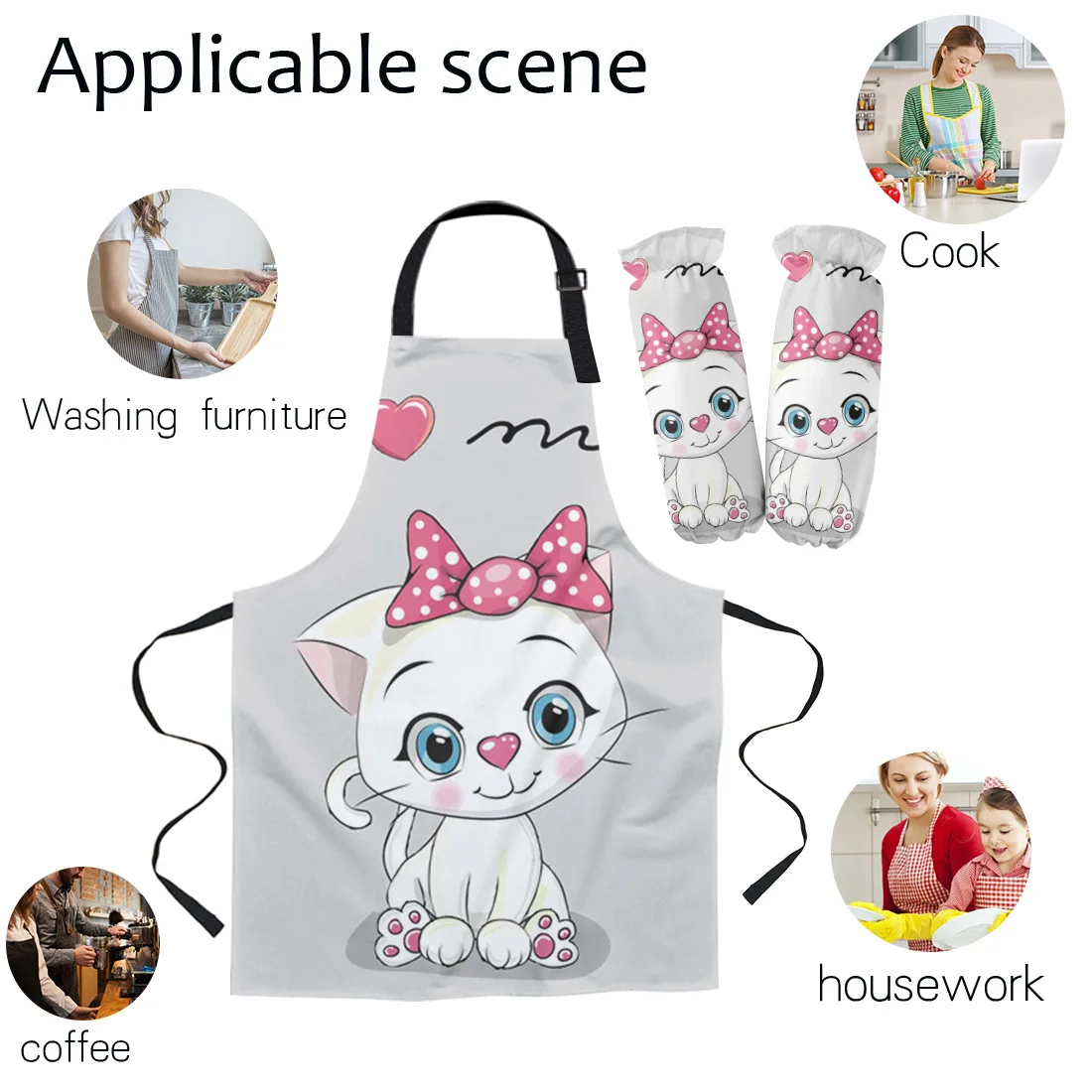 Милый фартук с розовым бантом и изображением котенка из мультфильма перчатки для