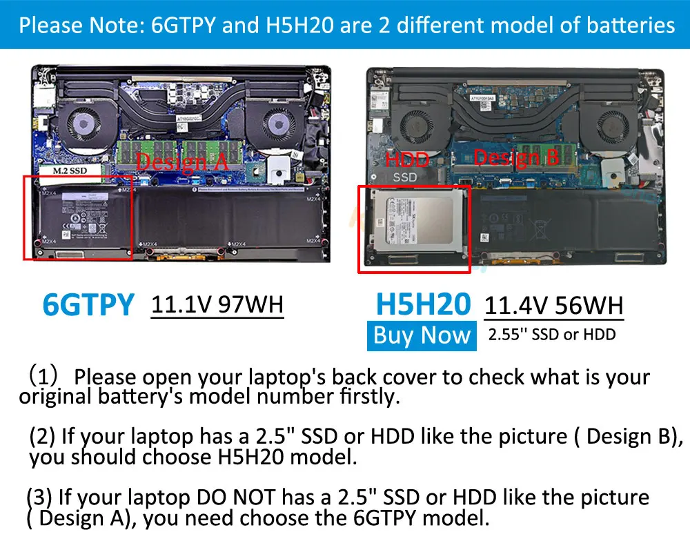 

KingSener New 11.4V 97WH 6GTPY Laptop Battery For DELL XPS 15 9570 9560 7590 For DELL Precision 5520 5530 Series Notebook