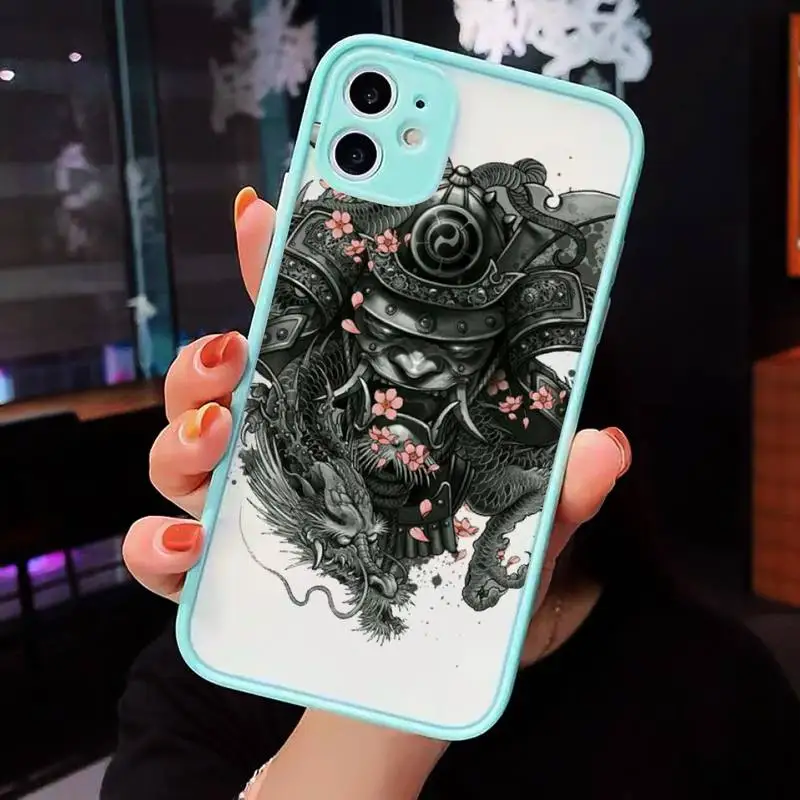 

Japanese samurai oni mask Phone Case Matte Transparent for iPhone 7 8 11 12 s mini pro X XS XR MAX Plus cover funda