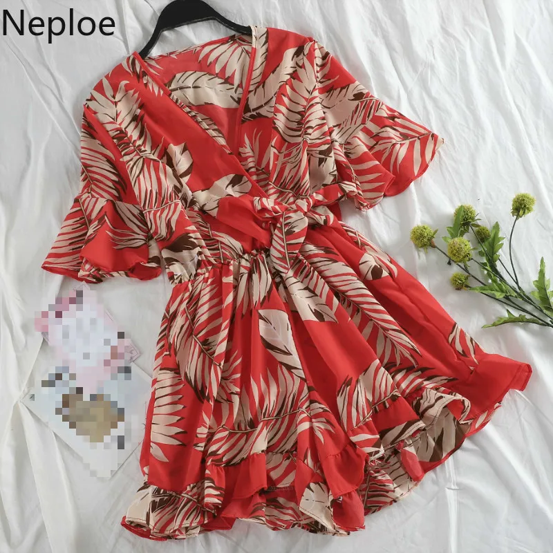 Neploe Boho Цветочный принт Комбинезоны женские шифоновые с v образным вырезом