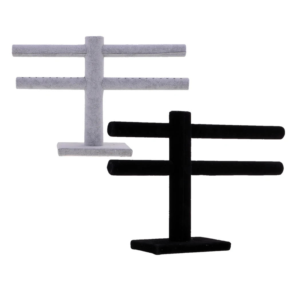 

2 Tiers Earring Rack T-Bar Display Earrings Stand Storage Organizer(Black,Grey)