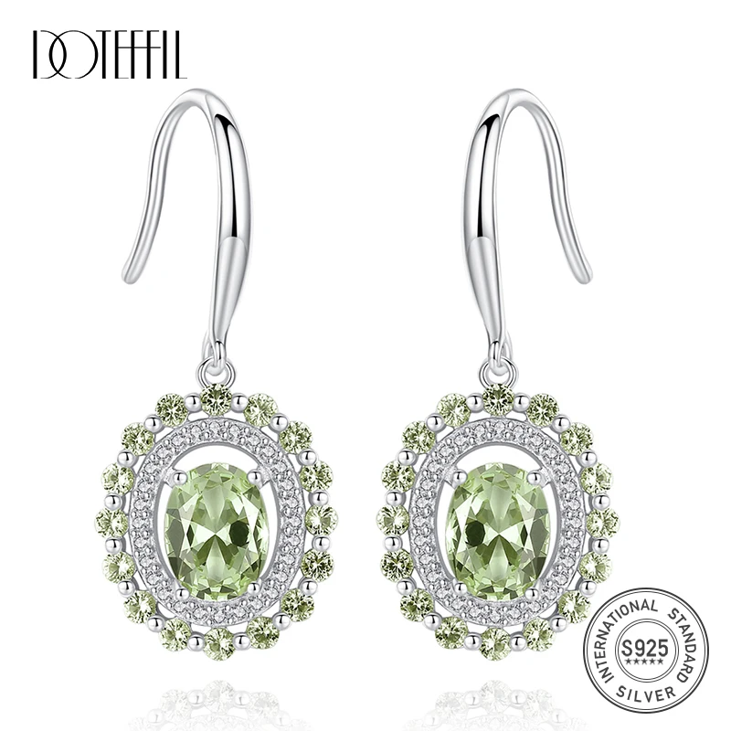 

DOTEFFIL Olive Green Topaz Diamond Real 100% 925 Solid Silver Drop Earrings For Women Gift Vintage Fashion Wedding Fine Jewelry