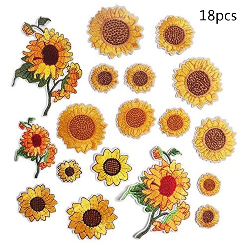 18 штук подсолнечника железные вышивальные патчи с формой и пришить аппликация