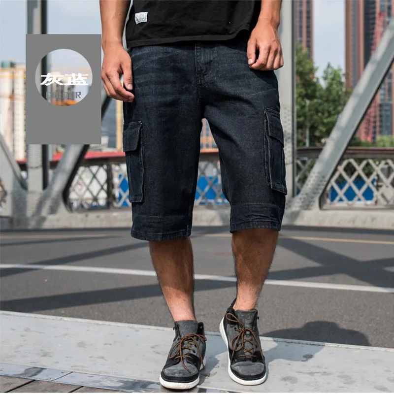 

Mcikkny Men Cargo Casual Denim Shorts Multi Pockets Straight Jeans Shorts For Male Size Plus 30-46