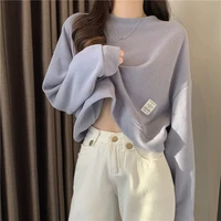 spring and autumn new fashion ins wind loose thin round neck long sleeve short top hoodie women